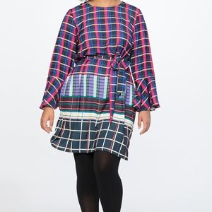 Eloquii Plus Size Color Block Plaid Shift Dress